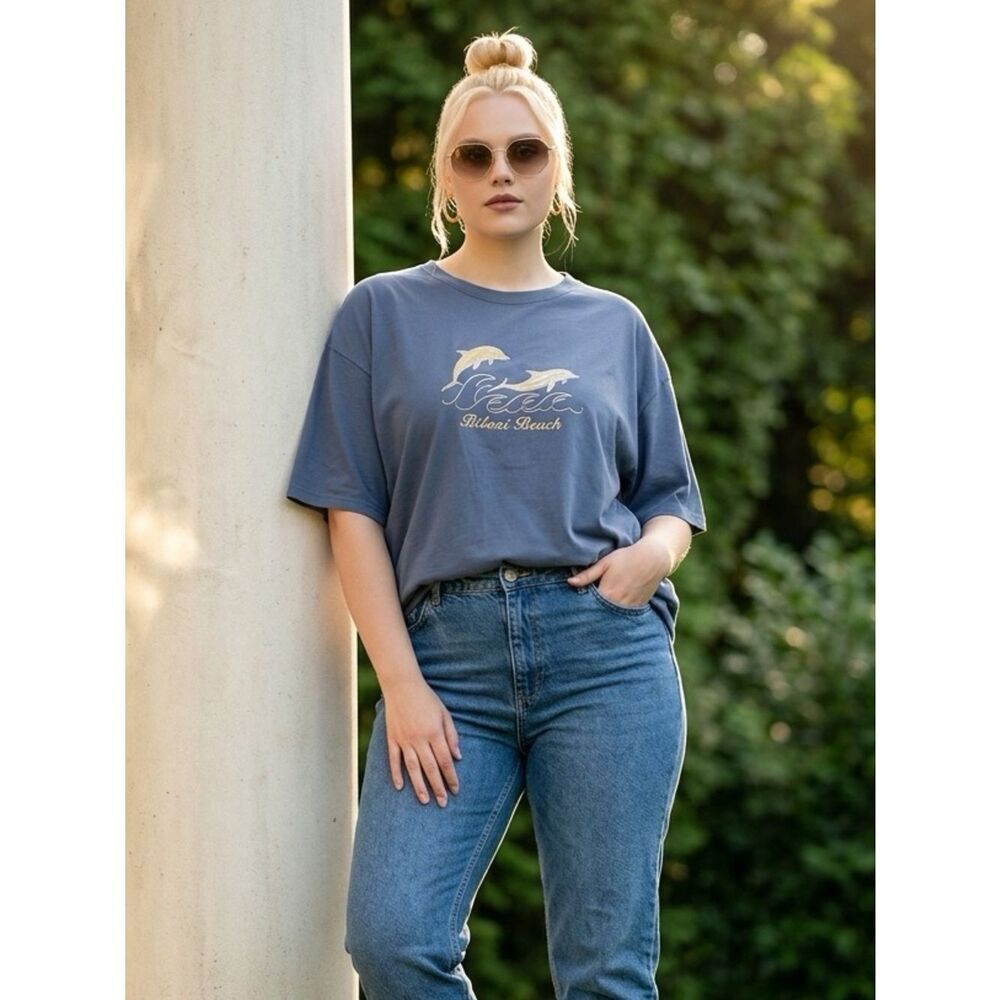 EUC Gildan Plus Size Blue Short Sleeve Tee Shirt Biloxi Beach MS Embroidered- 3X